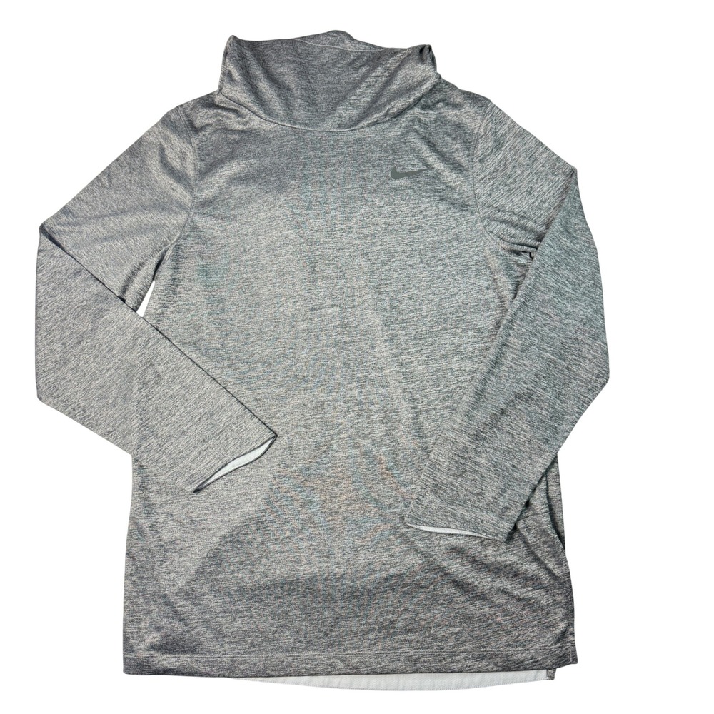 Nike Women's L Gray Heathered Dri-FIT Funnel Neck Athletic Pullover Hoodie Top